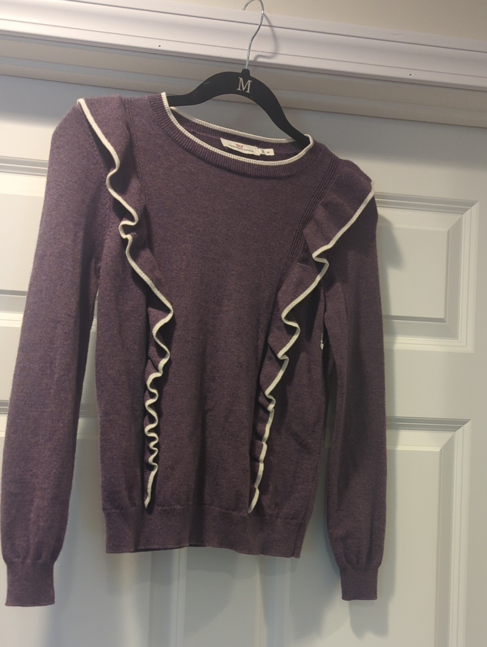 Vineyard Vines Purple Sweater with Cream Ruffle Trim